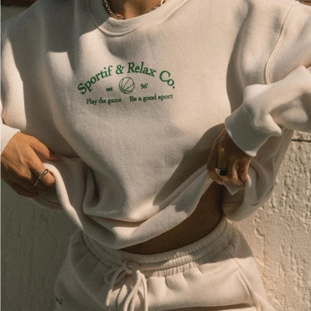 Princess Polly Cream Sweatshirt with Green Print